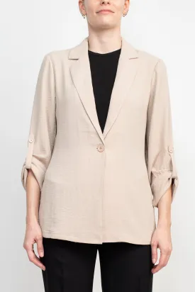 Adrianna Papell Sport Collar Neck One Button 3/4 Sleeve Woven Blazer
