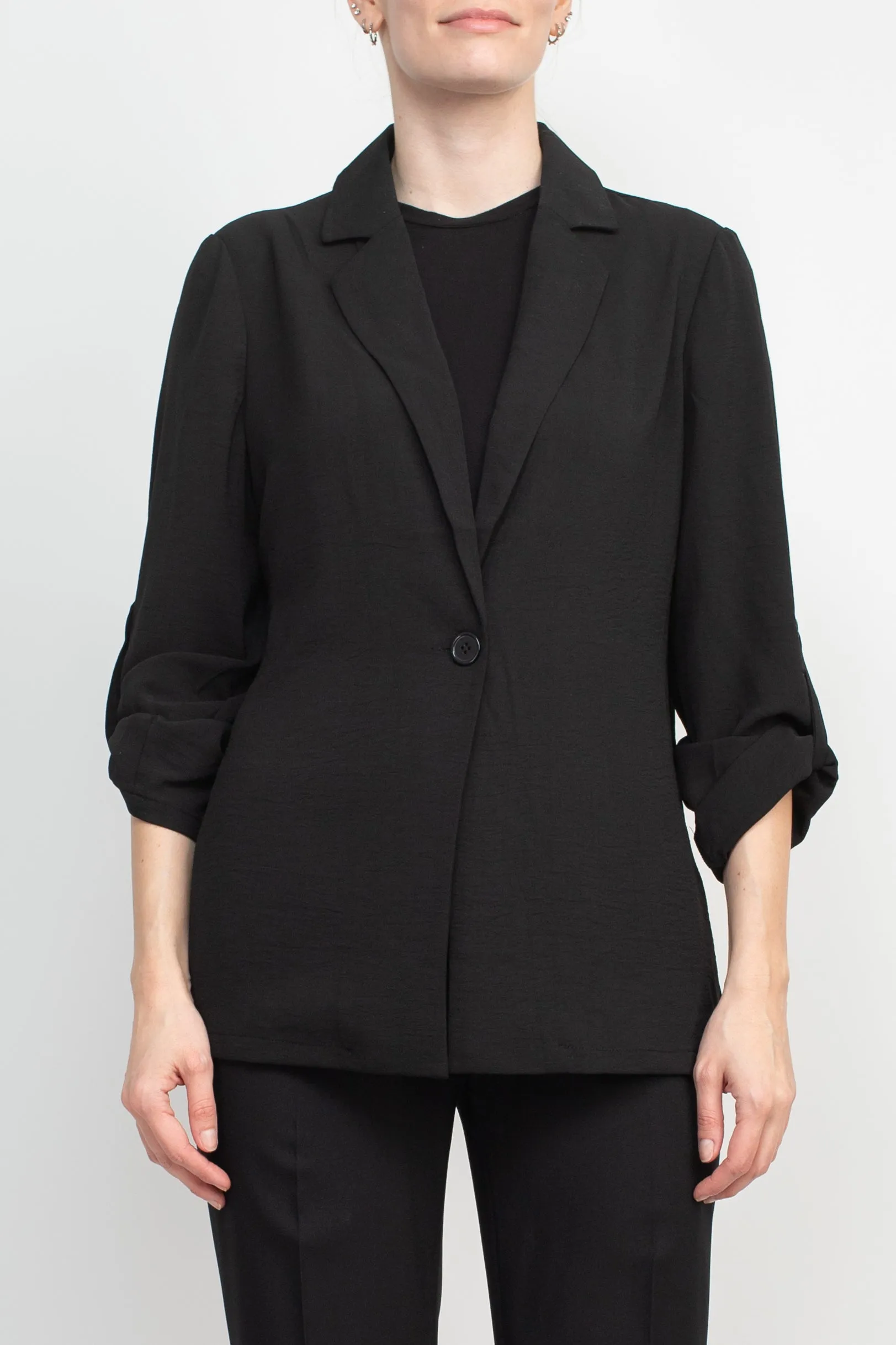 Adrianna Papell Sport Collar Neck One Button 3/4 Sleeve Woven Blazer