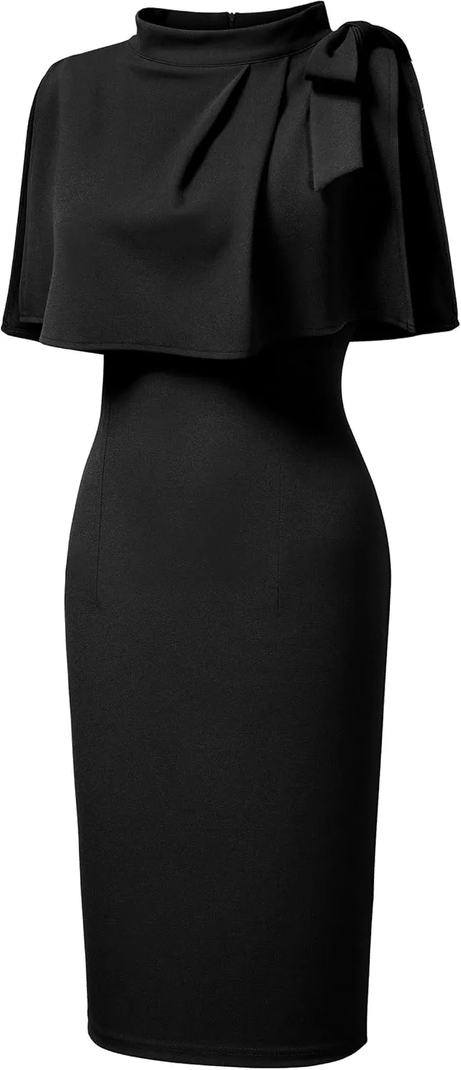 AISIZE Women's Vintage 1940s Half Collar Batwing Cape Party Pencil Dress