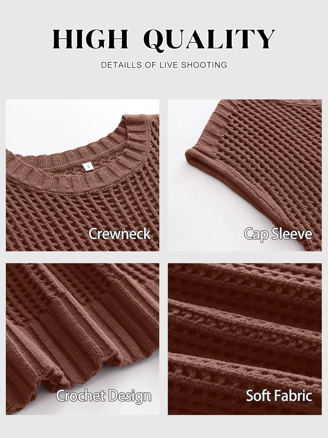 ANRABESS Womens Summer Crochet Sweater Tops Casual Cap Short Sleeve Hollow Out Mesh Knit Beach Cover Up Shirts 2025 Spring
