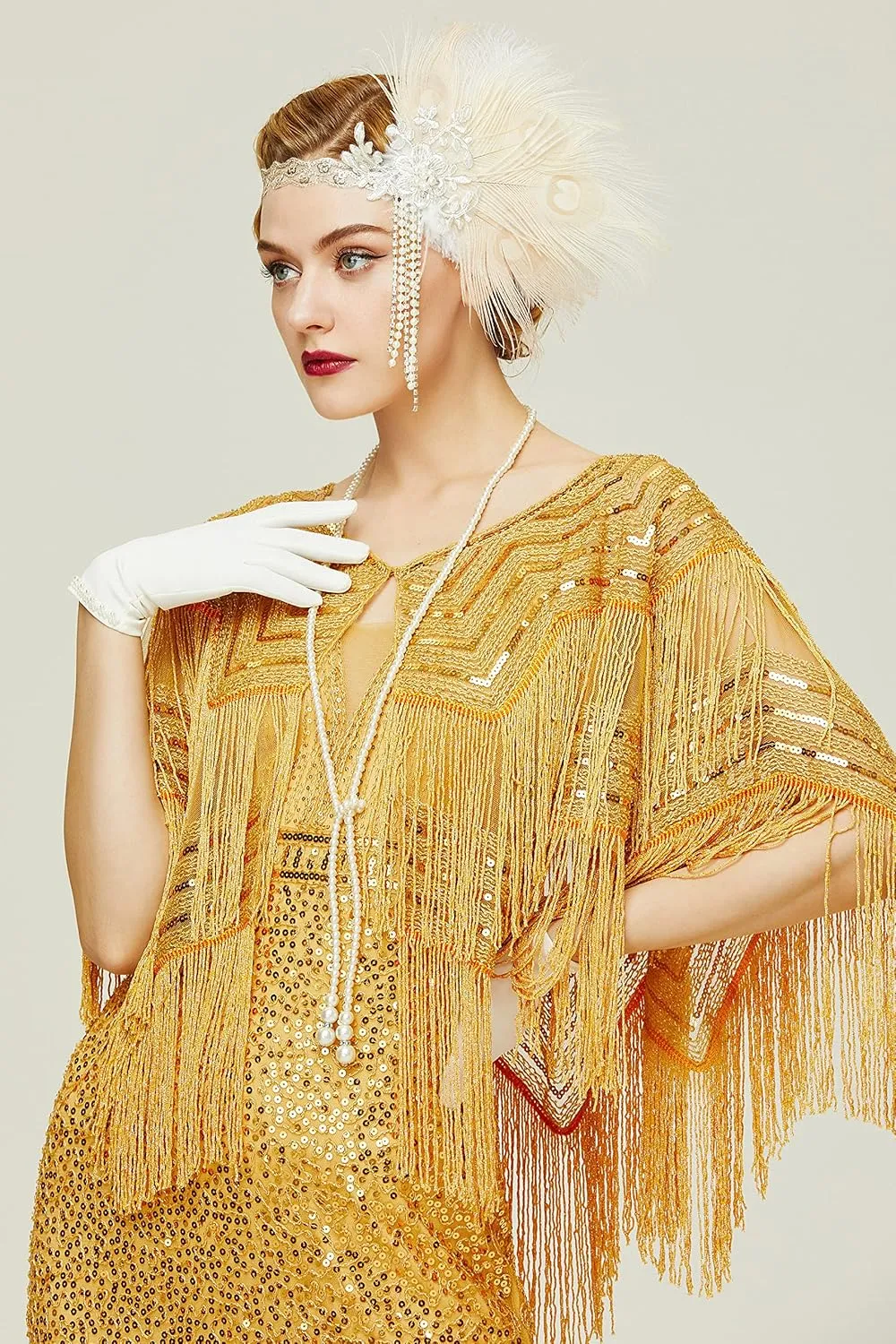 BABEYOND Gatsby Shawl Wrap for 1920s Evening Party Night Cape for Women Bridal Sequin Capelet