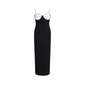 Blondie Black Sexy Crystal Edge Sleeveless Maxi Dress