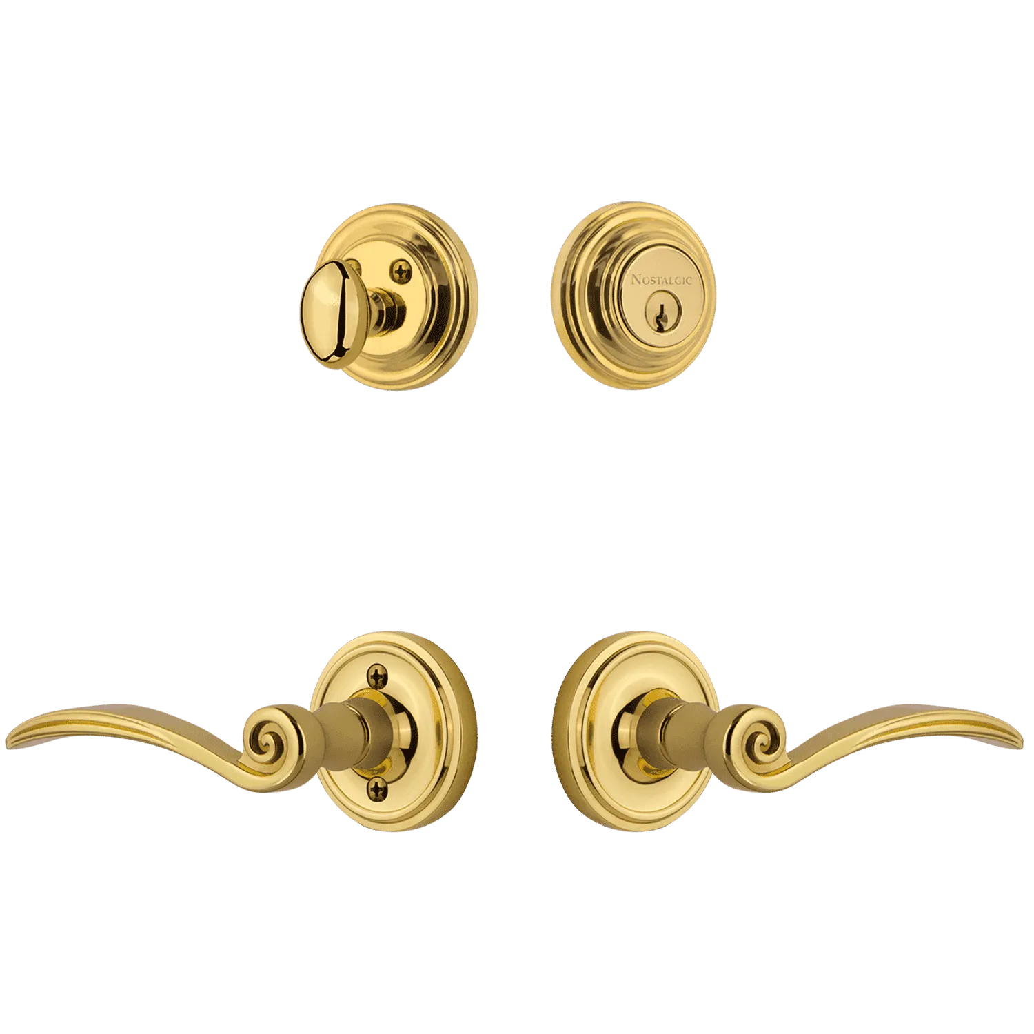 Classic Rosette Entry Set with Swan Lever in Polished Brass