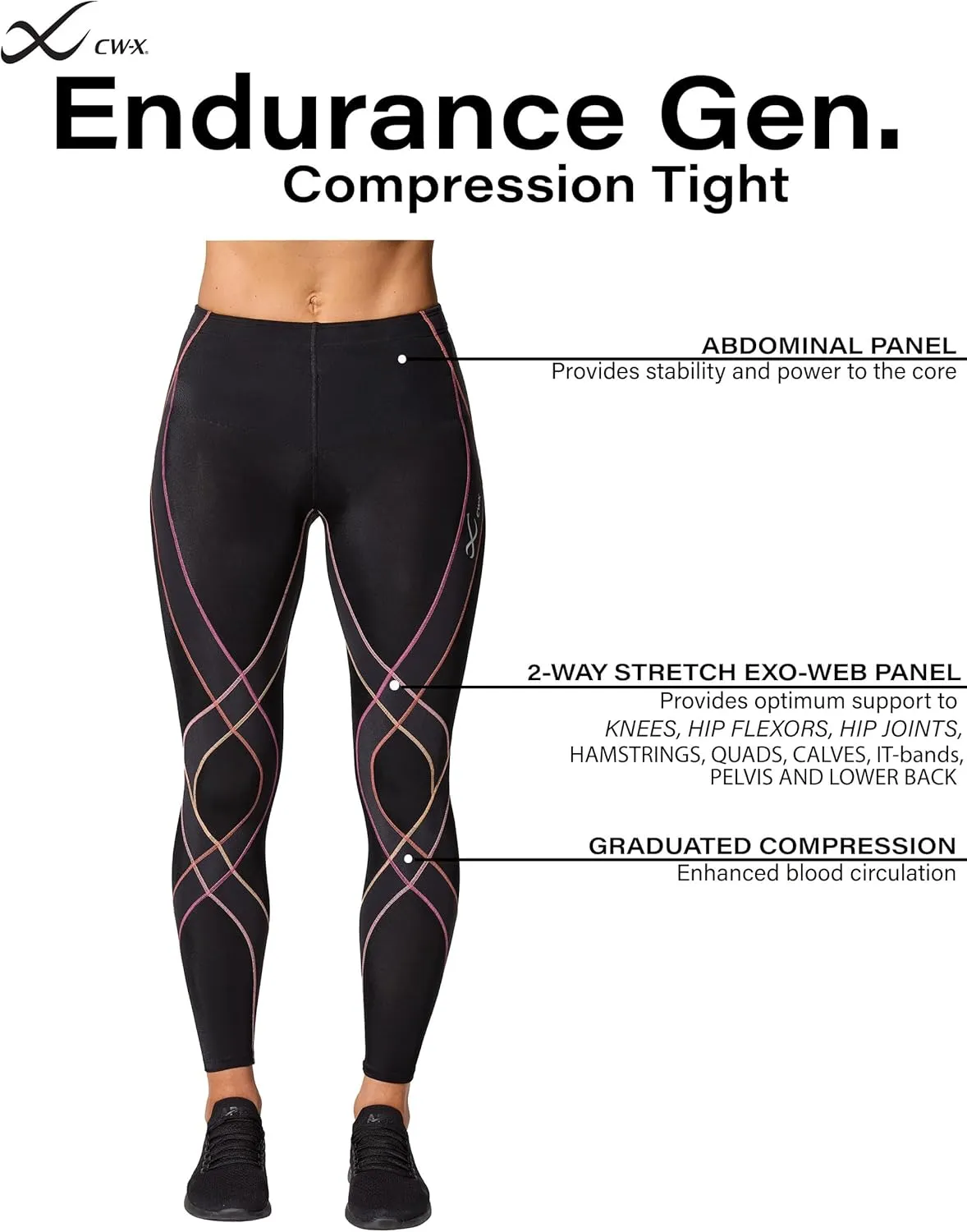 CW-X Women's Endurance Generator Joint, Muscle Support Compression Tight, Leggings for Running and Weight Lifting