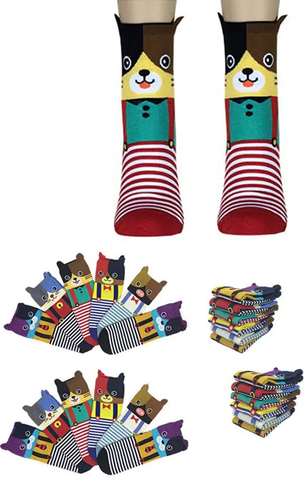 DB76124 Cute Animal Cartoon Cotton Casual Socks  (12prs Pack)