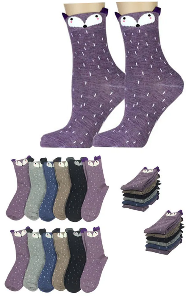 DB76140 Cute Fox Cartoon Cotton Casual Socks  (12prs Pack)