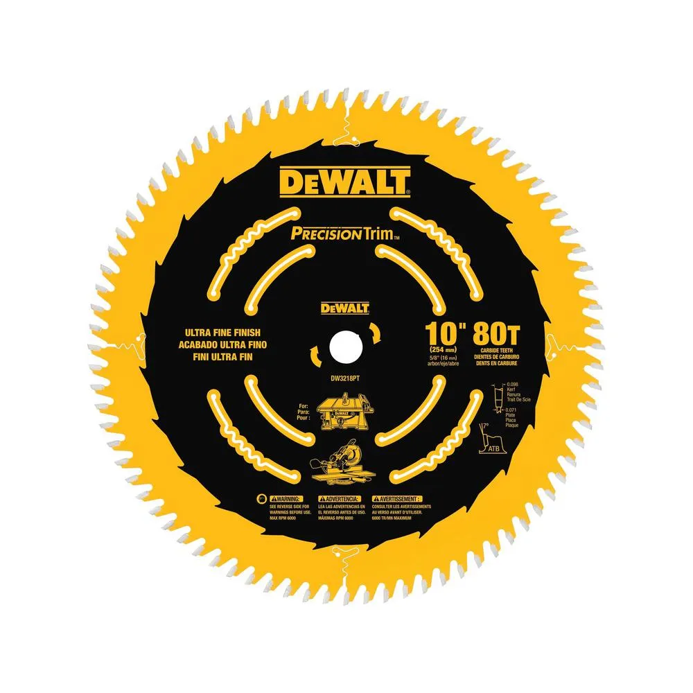 DeWalt DW3218PT 10" 80 Tooth Fine Crosscutting Saw Blade