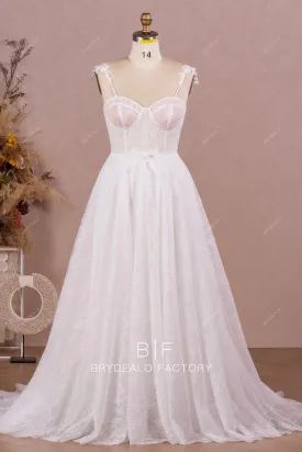 Elegant Chantilly Lace Illusion Corset Modern Long Wedding Dress