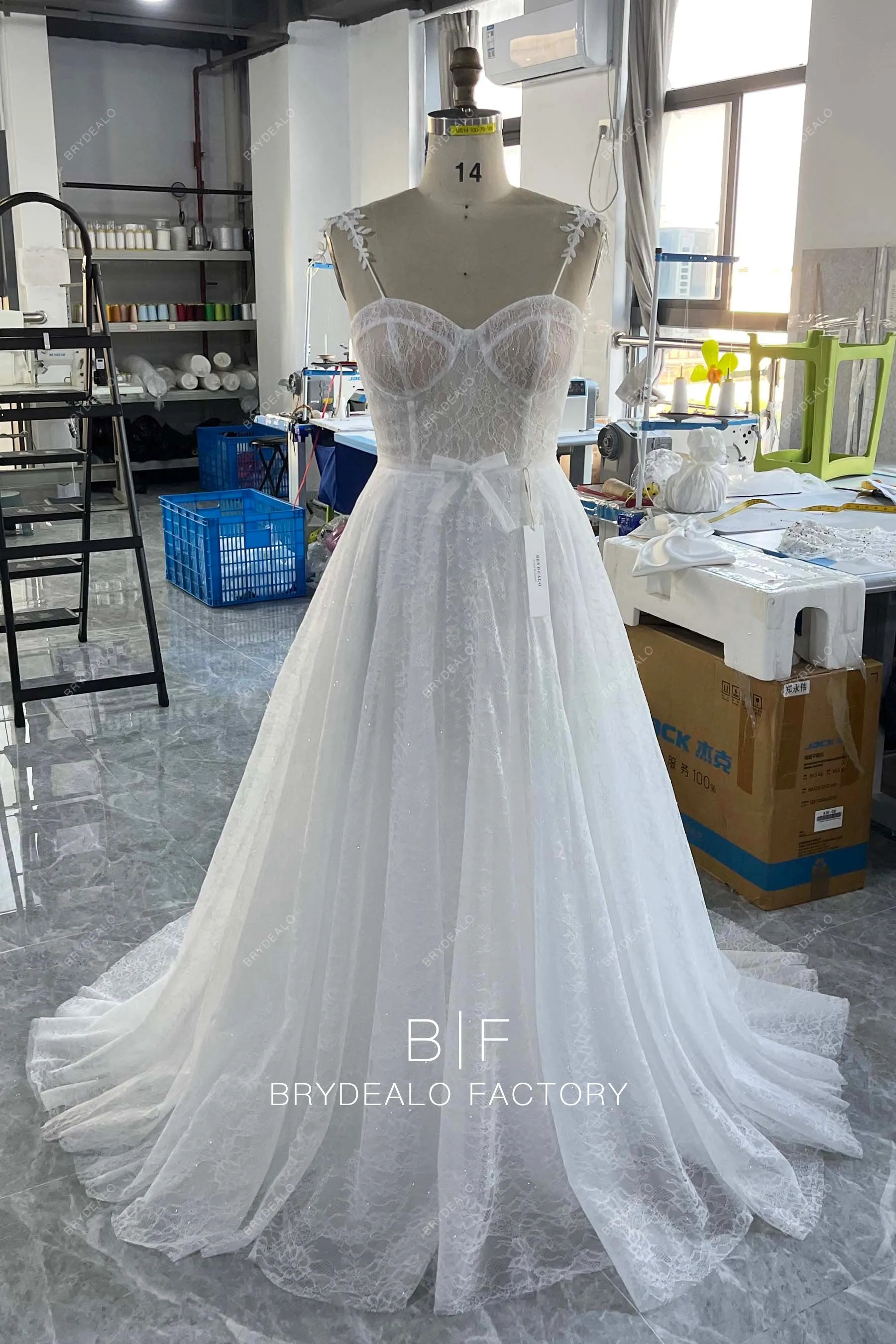 Elegant Chantilly Lace Illusion Corset Modern Long Wedding Dress
