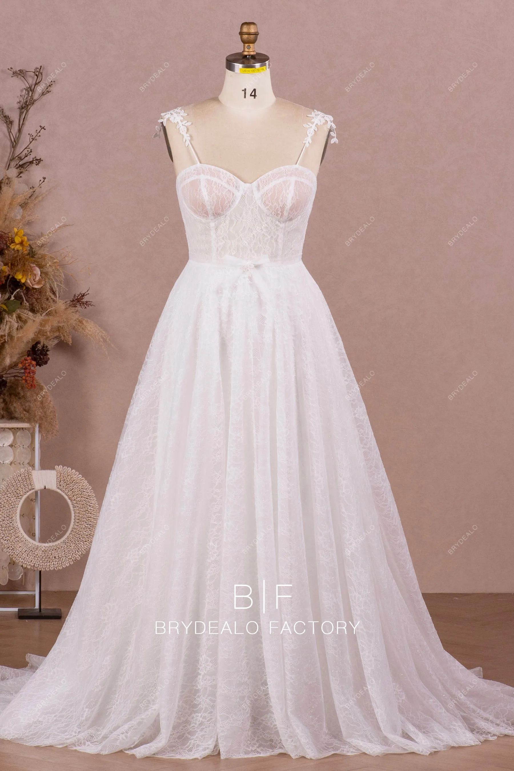 Elegant Chantilly Lace Illusion Corset Modern Long Wedding Dress