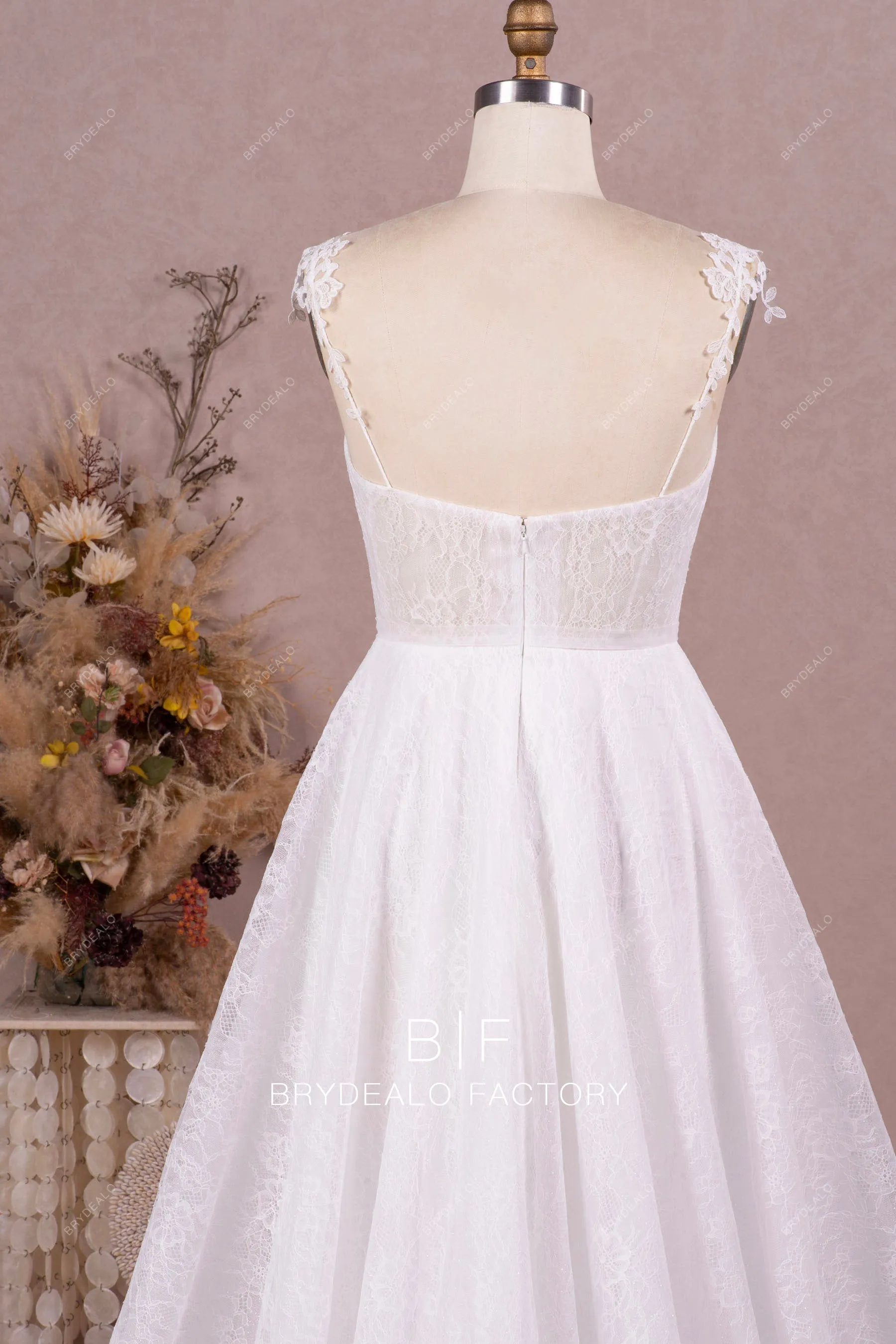 Elegant Chantilly Lace Illusion Corset Modern Long Wedding Dress
