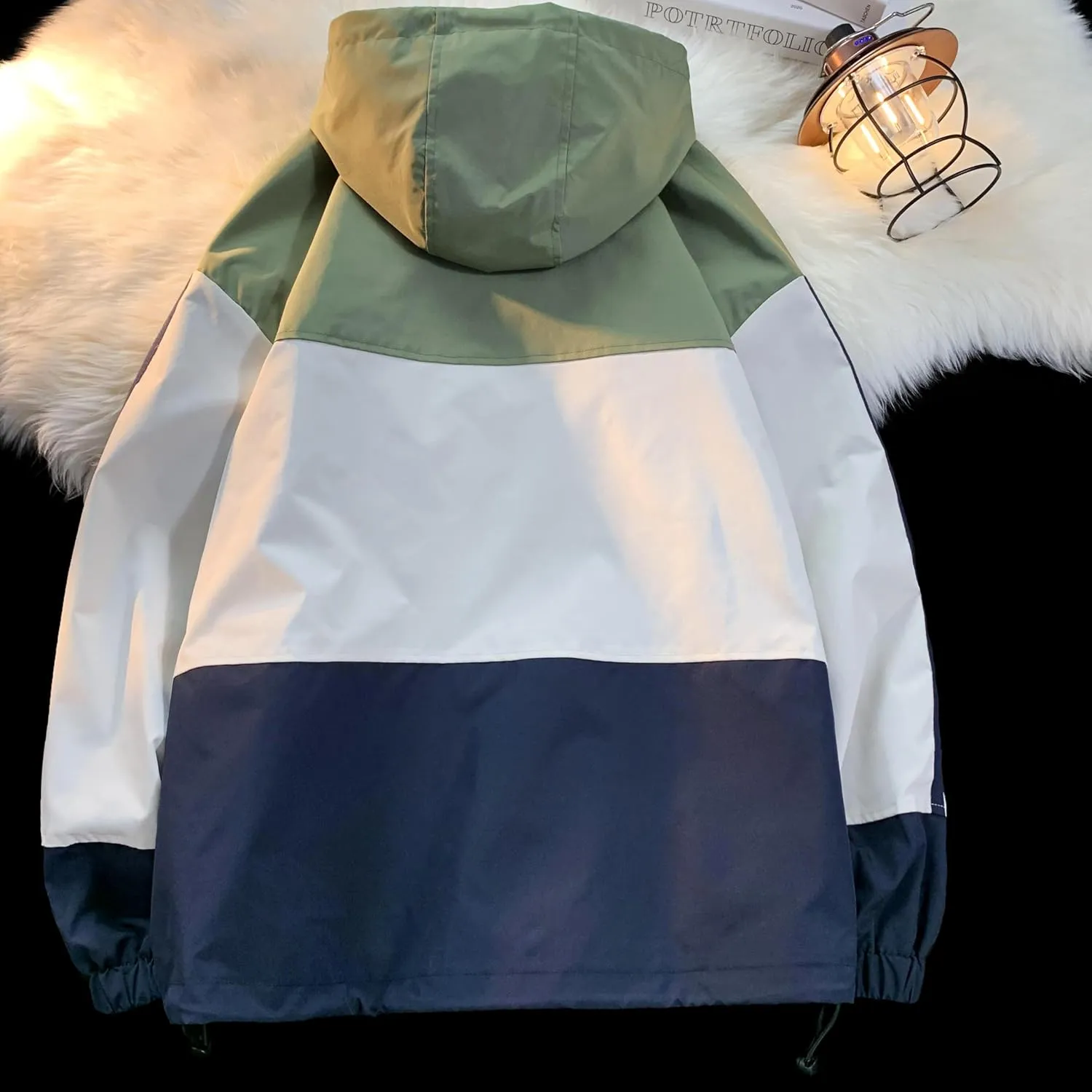 GURUNVANI Mens Color Blocked Anorak Jacket Half Zip Hooded Windbreaker Coat Unisex Outdoor Pullover Jacket