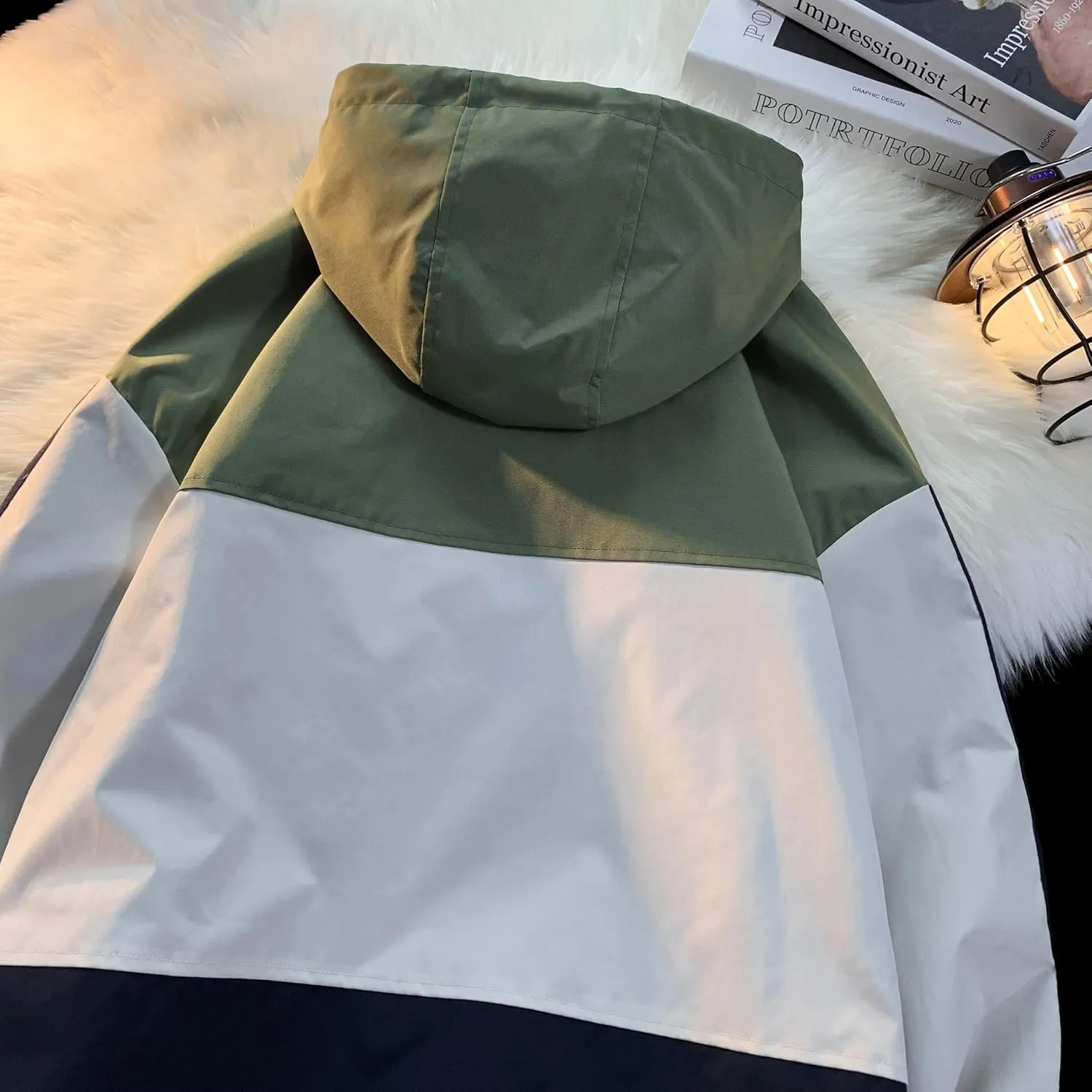 GURUNVANI Mens Color Blocked Anorak Jacket Half Zip Hooded Windbreaker Coat Unisex Outdoor Pullover Jacket