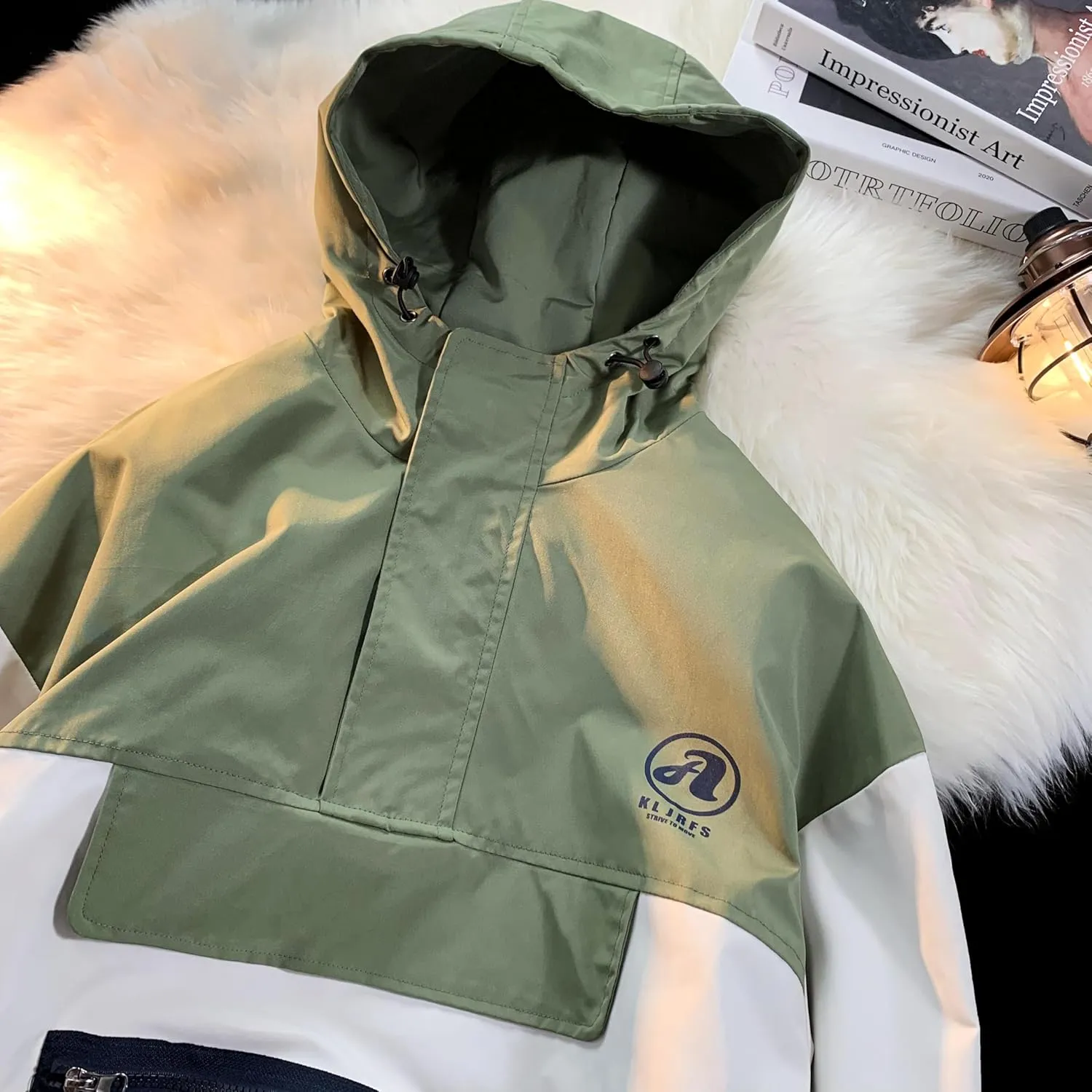GURUNVANI Mens Color Blocked Anorak Jacket Half Zip Hooded Windbreaker Coat Unisex Outdoor Pullover Jacket