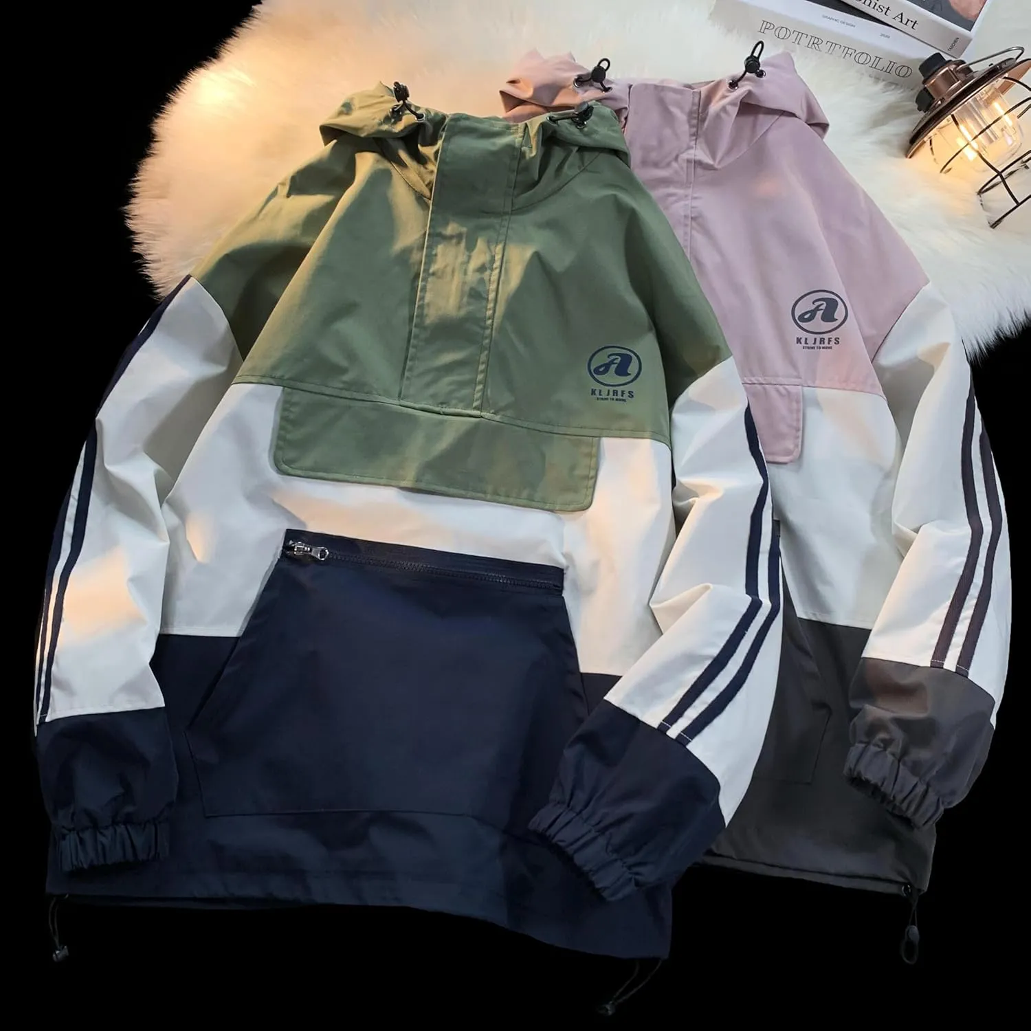 GURUNVANI Mens Color Blocked Anorak Jacket Half Zip Hooded Windbreaker Coat Unisex Outdoor Pullover Jacket