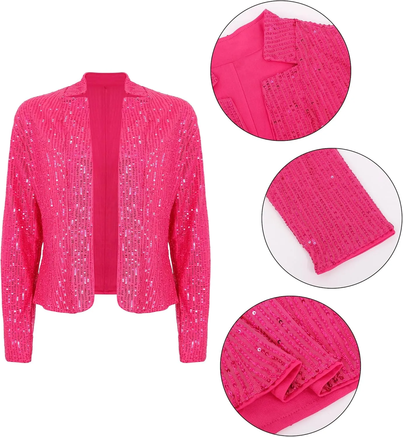 Haoohu Womens Sequin Short Jackets Long Sleeve Open Front Coat Glitter Blazer Casual Coat Party Clubwear