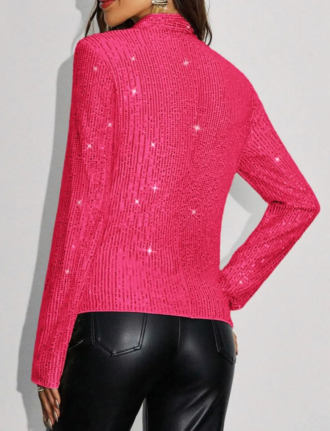 Haoohu Womens Sequin Short Jackets Long Sleeve Open Front Coat Glitter Blazer Casual Coat Party Clubwear