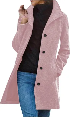 HGps8w Classic Single-Breasted Trench Coat for Women Dressy Wool Blend Winter Pea Coat Mid-Long Outerwear Jacket with Pockets