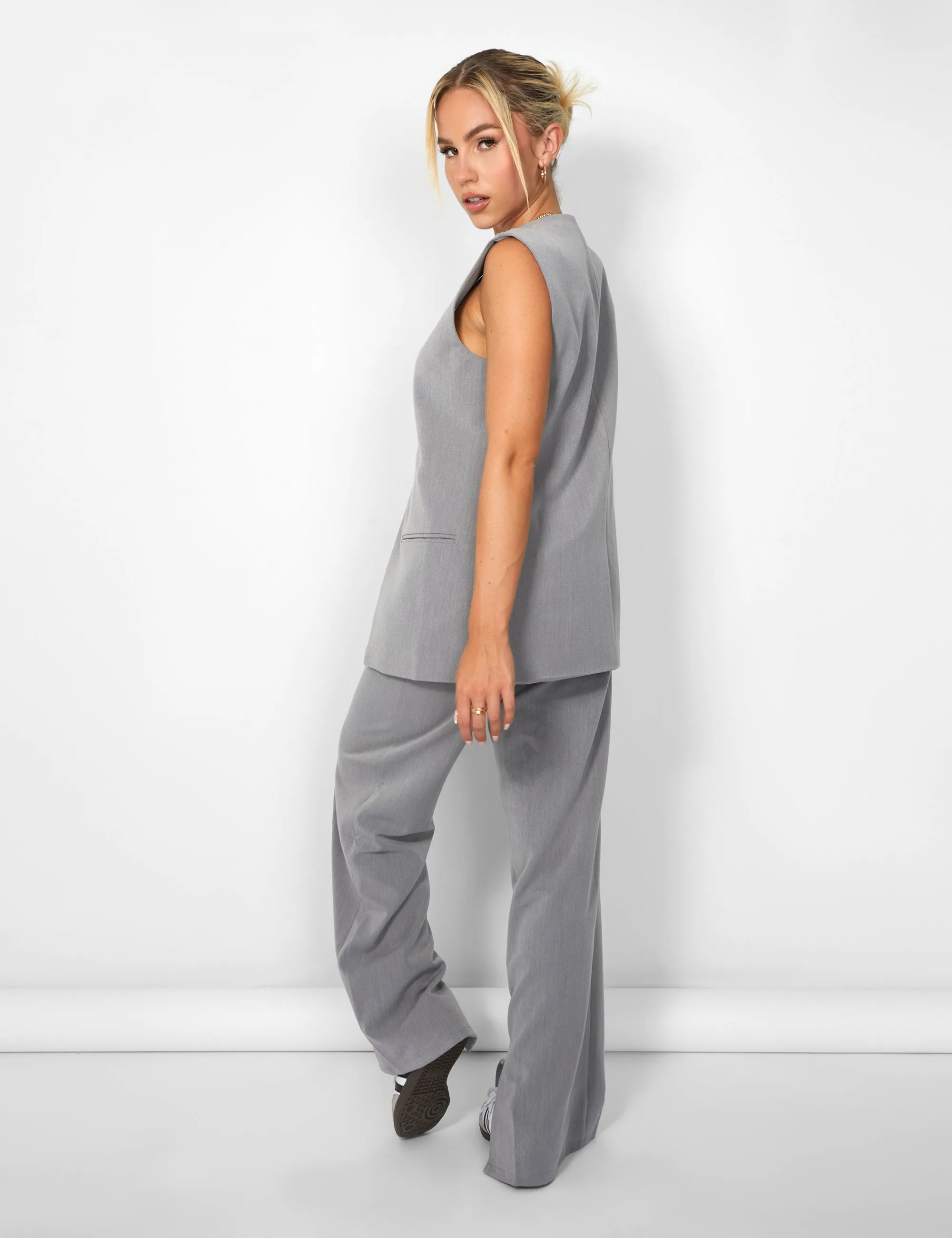 Kaiia Tailored Button Detail Longline Top Co-ord in Grey