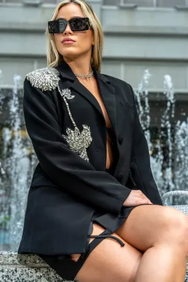 Katey Rhinestone Flower Blazer