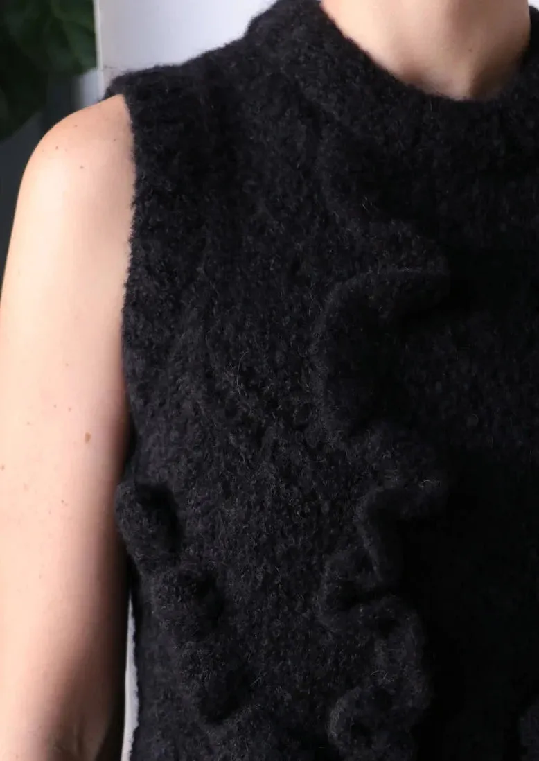 Knit Ruffle Vest - Black