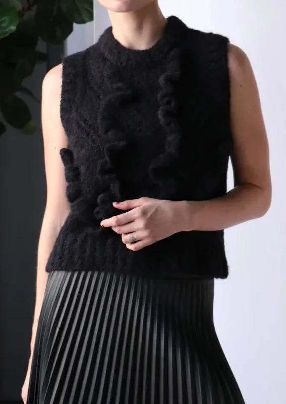 Knit Ruffle Vest - Black