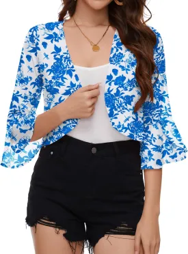 LOMON 3/4 Sleeve Cropped Cardigan for Women Lightweight Open Front Bolero Shrug for Dresses