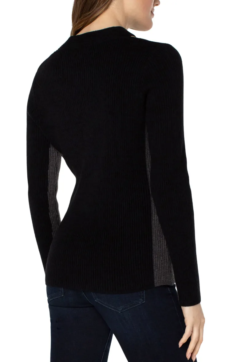 Long Sleeve Cable Twist Neck Wrap Sweater - Black Charcoal