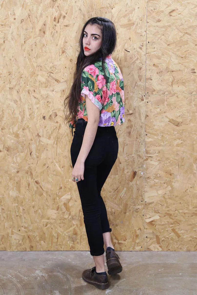 LOOT LABEL Cropped Tie Front Floral Blouse