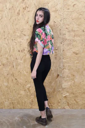 LOOT LABEL Cropped Tie Front Floral Blouse