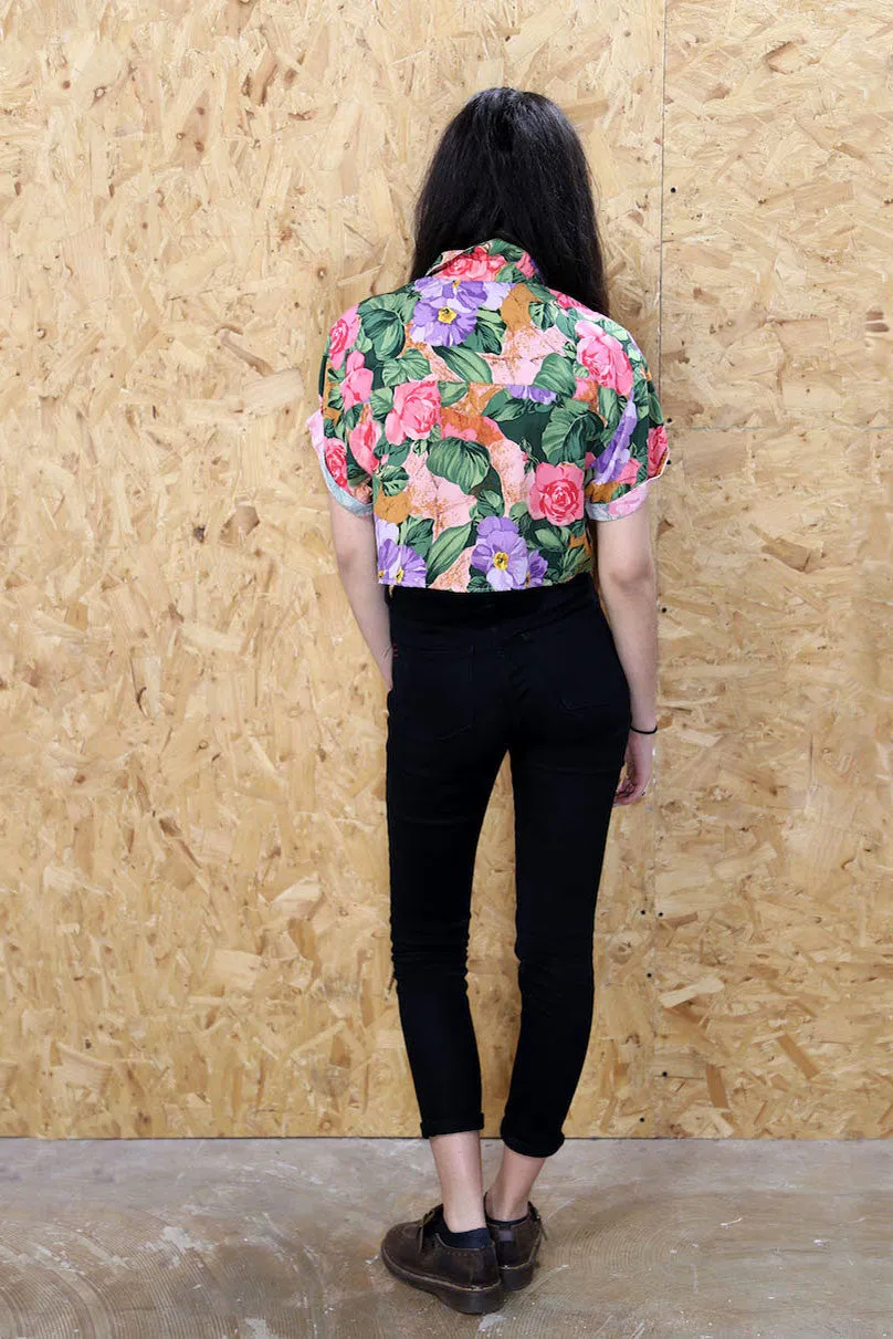 LOOT LABEL Cropped Tie Front Floral Blouse