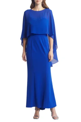 Marina Rhinestone Trim Chiffon Capelet Gown