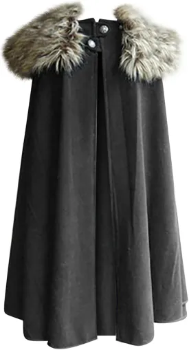 Mens Cloak Coat Winter Warm Gothic Wool Faux Fur Collar Long Cape Cloak Vintage Medieval Renaissance King Cape