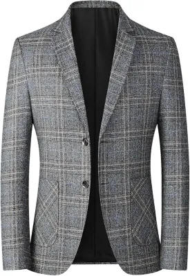 Mens Plaid Blazer Dinner Blazer Two Button Business Suit Jacket Casual Slim Fit Checkered Blazer for Men Wedding