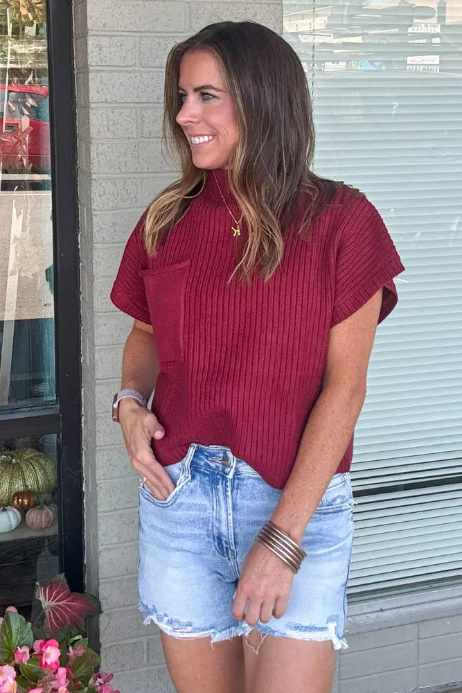 Mock It To Me Cropped Sweater Top-Ruby