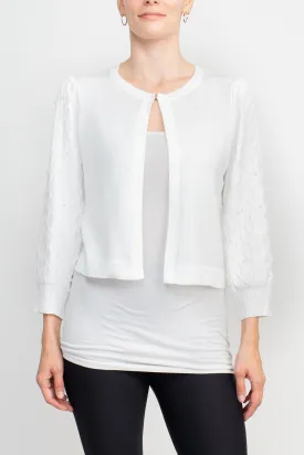 Nina Leonard Crew Neck Hook Closure 3/4 Bishop Sleeves Knit Jacket