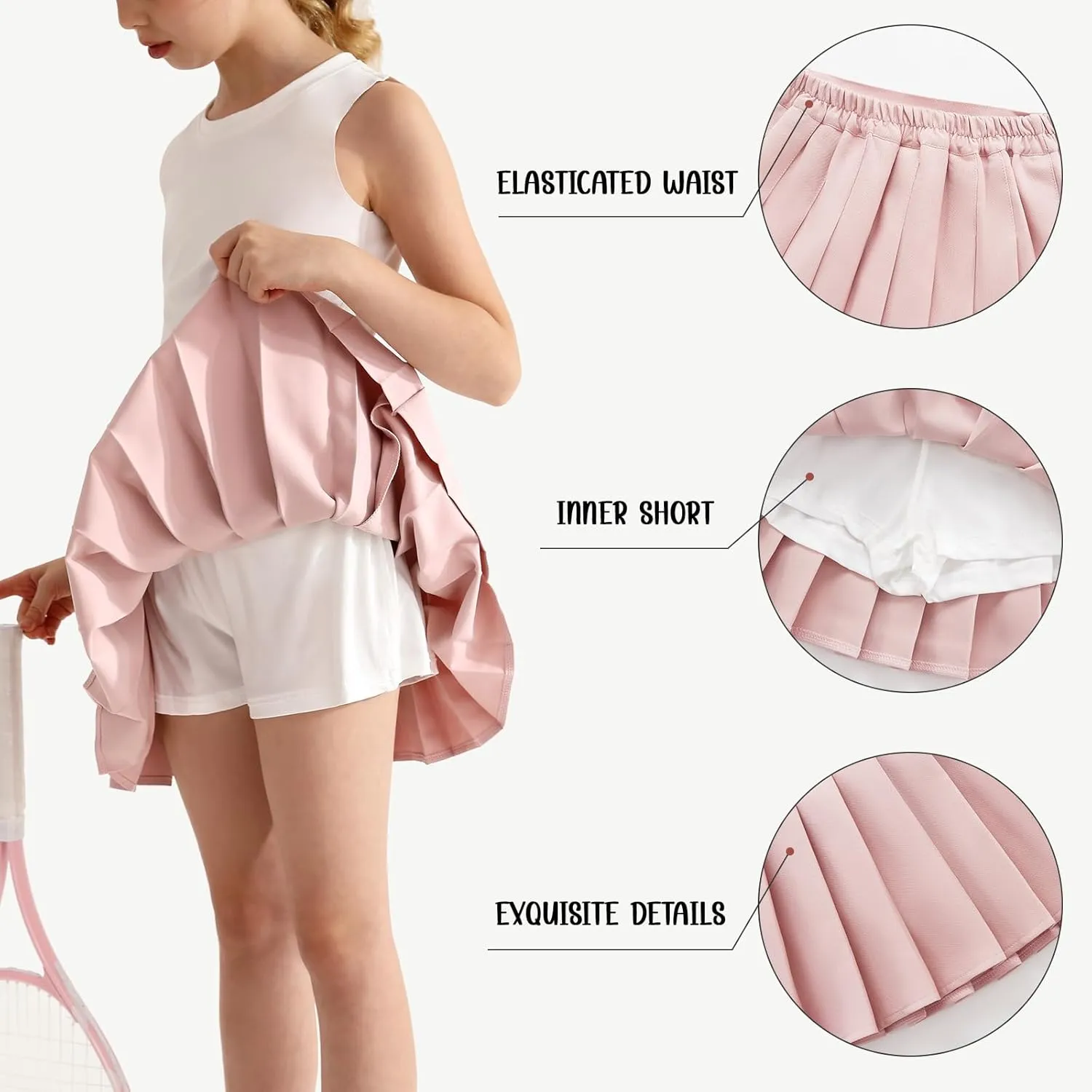 Patgoal Girls Pleated Skirt Tennis Athletic School Uniform Skirt Kids Teen Skorts with Shorts A-Line Skater 6-14 Years