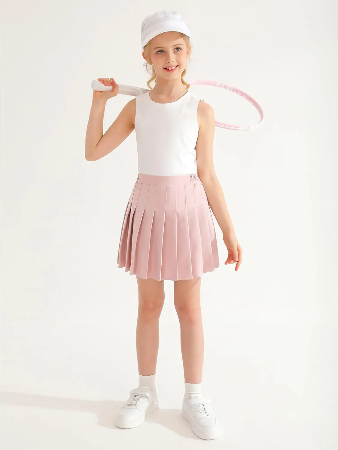 Patgoal Girls Pleated Skirt Tennis Athletic School Uniform Skirt Kids Teen Skorts with Shorts A-Line Skater 6-14 Years