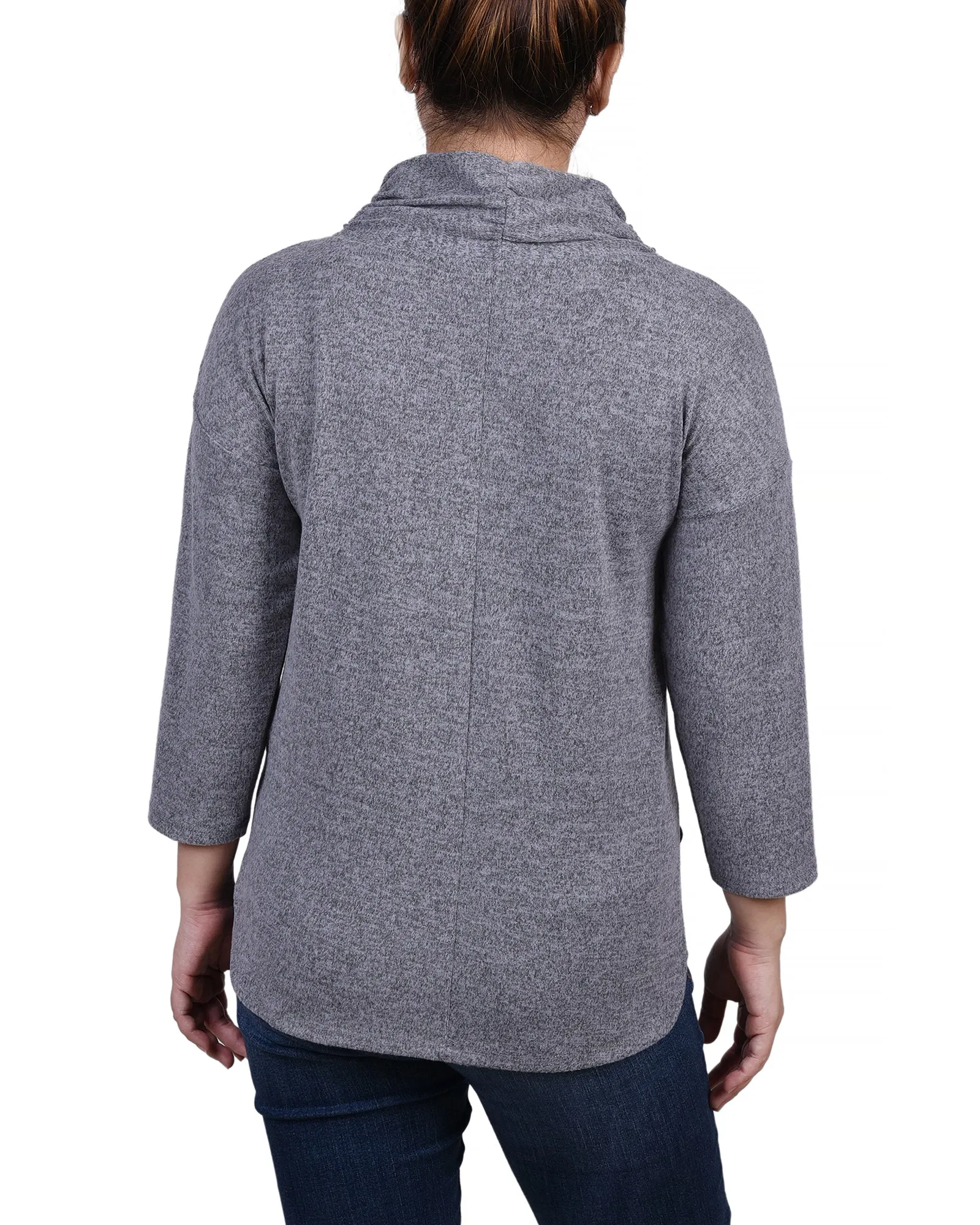 Petite 3/4 Sleeve Crossover Cowl Neck Top