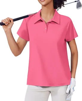 PINSPARK Women's Golf Shirt UPF 50  Polo Shirts Short Sleeve Tennis Tops Collared with 3 Button Athletic T Shirt