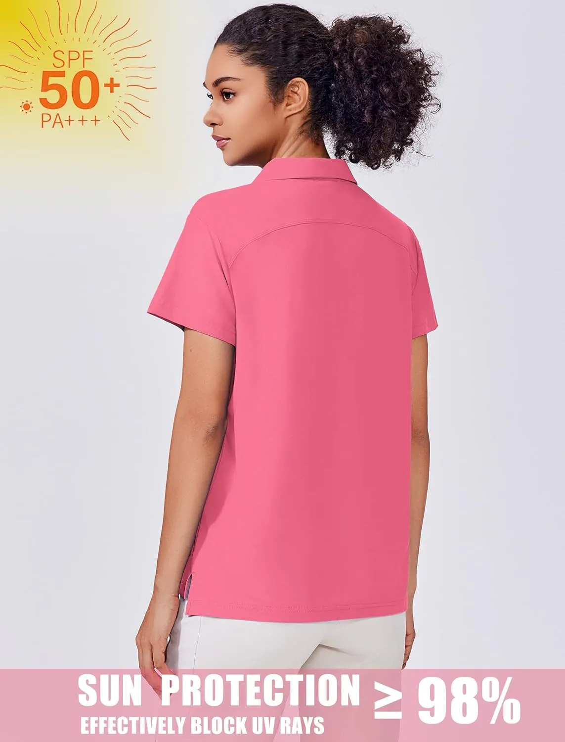 PINSPARK Women's Golf Shirt UPF 50  Polo Shirts Short Sleeve Tennis Tops Collared with 3 Button Athletic T Shirt