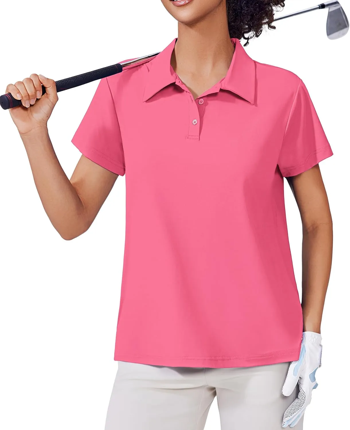 PINSPARK Women's Golf Shirt UPF 50  Polo Shirts Short Sleeve Tennis Tops Collared with 3 Button Athletic T Shirt