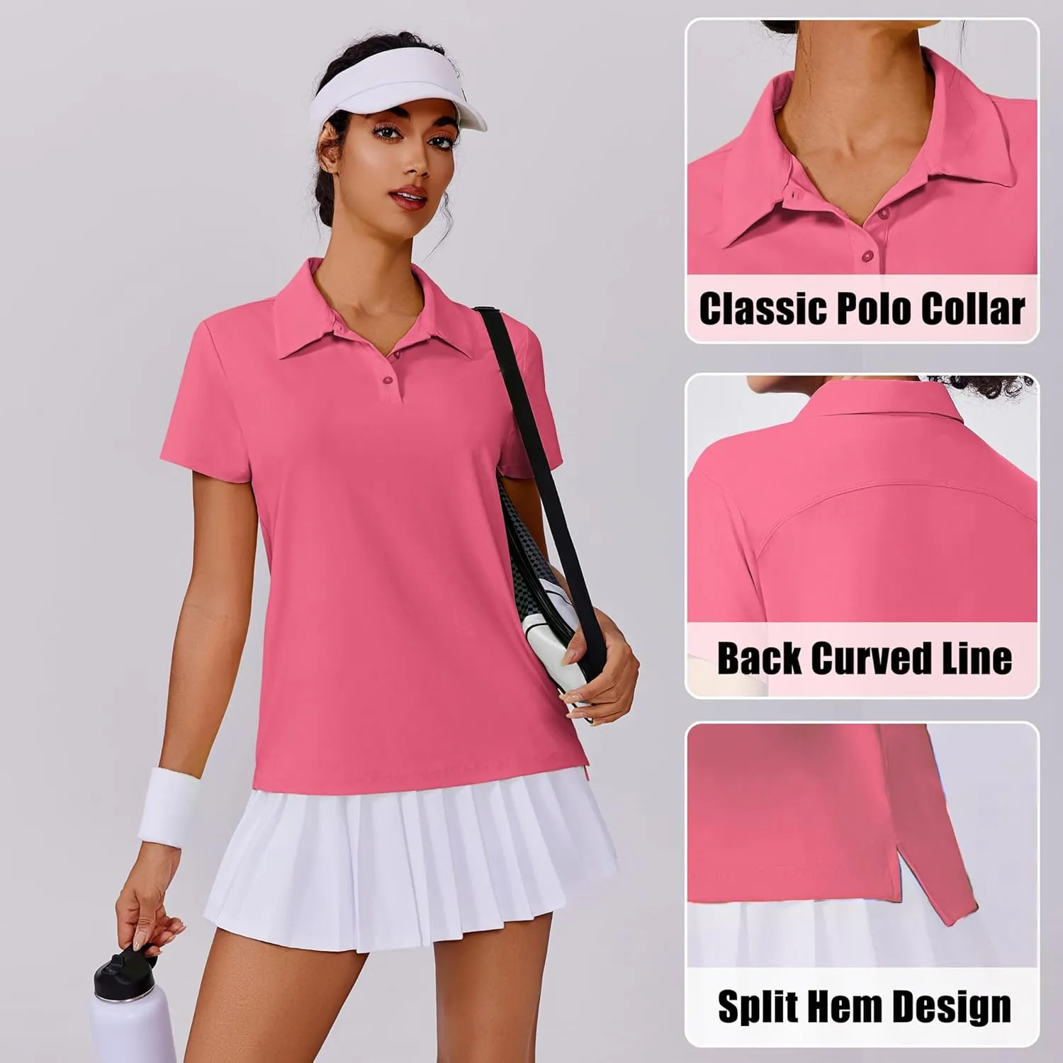 PINSPARK Women's Golf Shirt UPF 50  Polo Shirts Short Sleeve Tennis Tops Collared with 3 Button Athletic T Shirt