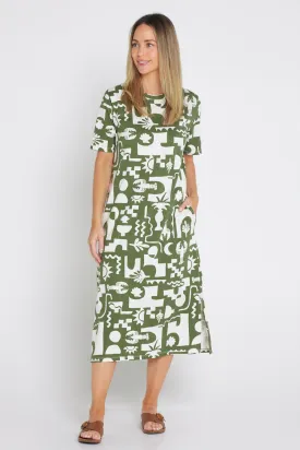 Postcard Crew Tee Dress - Clover