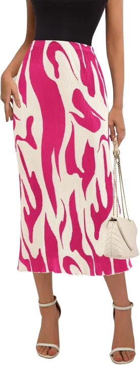 PRETTYGARDEN Women's 2025 Summer High Waist Graphic Print A Line Pleated Long Skirts for Women Trendy Plisse Midi Skirt