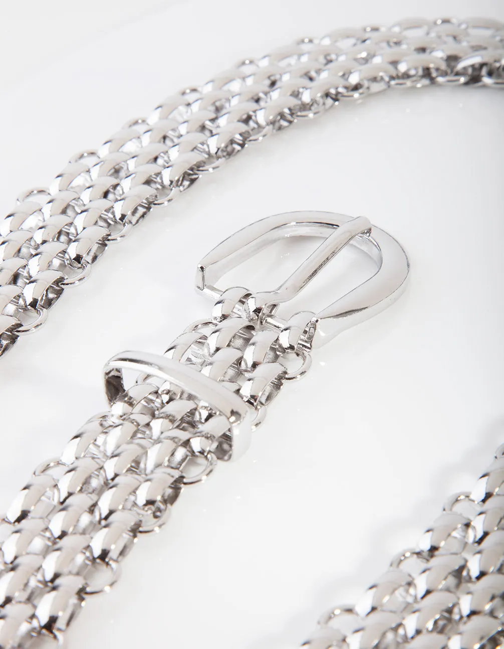 Rhodium Woven Chain Belt