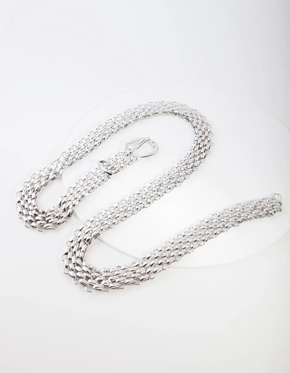 Rhodium Woven Chain Belt