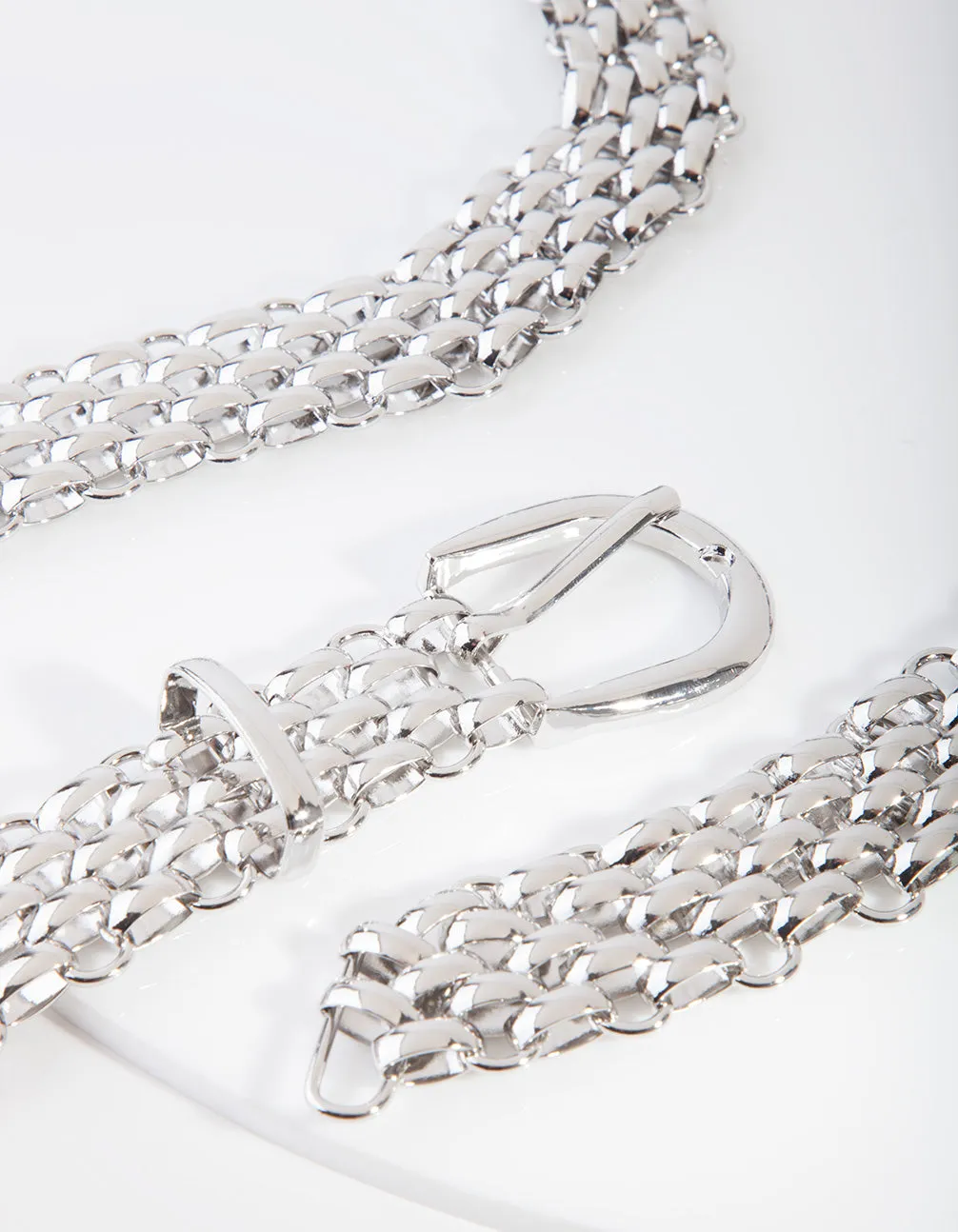 Rhodium Woven Chain Belt