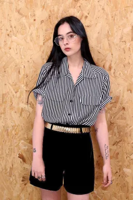 Short Sleeved Black and White Striped Blouse