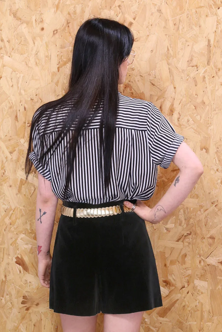 Short Sleeved Black and White Striped Blouse